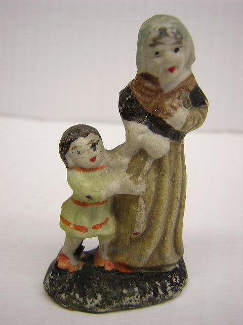miniature figurine woman and boy hand painted