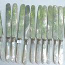 Mother of Pearl 12 Dinner knives sterling silver carved handles