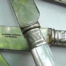 Mother of Pearl 12 Dinner knives sterling silver carved handles