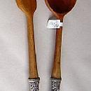 Repousse Salad Set Kirk Sterling Silver handles and Wood Ends
