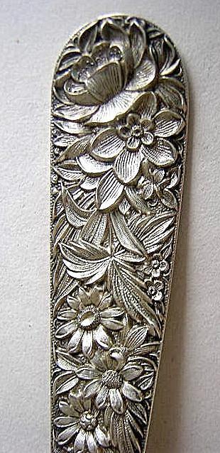 Repousse Berry Spoon Kirk Sterling Silver Flowers and Berries in bowl