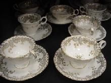 Cauldon England Early Coffee and Tea Cups Unmarked Grey Gold and White