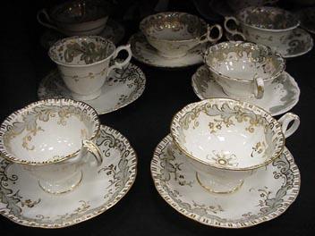 Cauldon England Early Coffee and Tea Cups Unmarked Grey Gold and White
