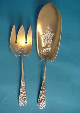 Eglantine Gorham Fish Set Sterling Silver Gold Washed