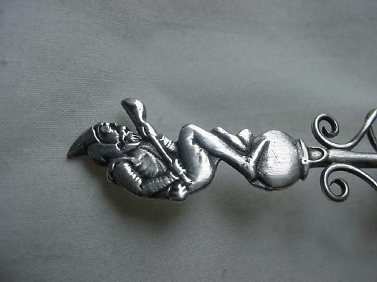 Tea Strainer Figural Elf Gorham Zig Zag pattn