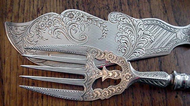 William Gale Fish Serving Set engraved