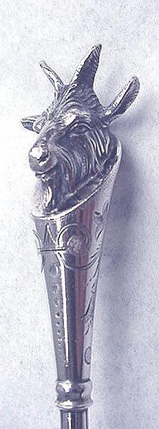 Figural Goat Head Coin silver boullion ladle made by J B in 1867