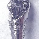 Figural Goat Head Coin silver boullion ladle made by J B in 1867