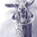 Figural Goat Head Coin silver boullion ladle made by J B in 1867