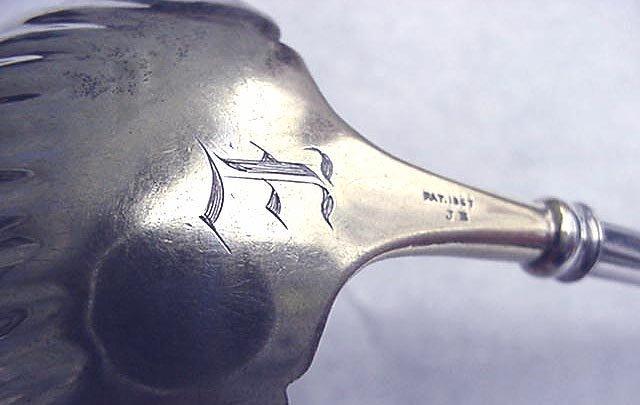 Figural Goat Head Coin silver boullion ladle made by J B in 1867