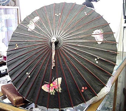 Japanese Umbrella Paper bamboo black with colorful butterflys