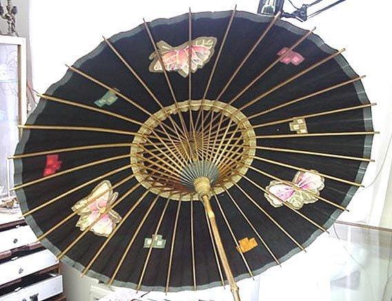 Japanese Umbrella Paper bamboo black with colorful butterflys