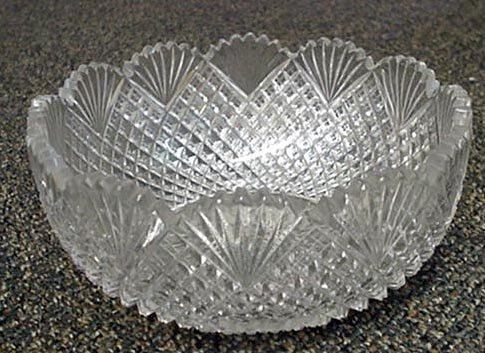 Cut Glass Strawberry Diamond and Fan Bowl