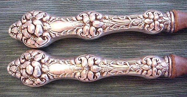 Old Orange Blossom Salad Set Alvin Sterling Silver Olive wood