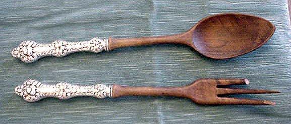 Old Orange Blossom Salad Set Alvin Sterling Silver Olive wood