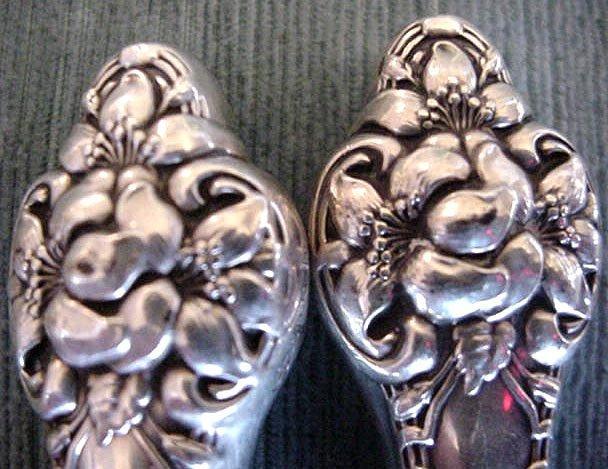 Old Orange Blossom Salad Set Alvin Sterling Silver Olive wood