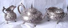 Kirk Repousse 11 oz. Tea Set Sterling Silver Indian finial 1870's