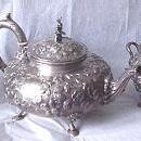 Kirk Repousse 11 oz. Tea Set Sterling Silver Indian finial 1870's