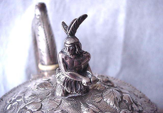 Kirk Repousse 11 oz. Tea Set Sterling Silver Indian finial 1870's