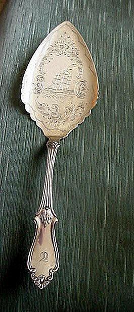 Pie Server Coin Silver Engraved Boat and Scene