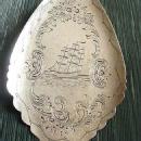 Pie Server Coin Silver Engraved Boat and Scene