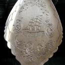 Pie Server Coin Silver Engraved Boat and Scene