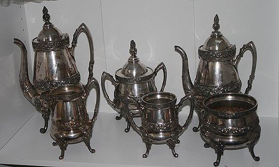 Victorian Coffee and tea service 6 piece Reed & barton silverplate floral die rolled design