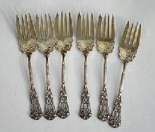 Iris salad forks 6 Durgin sterling silver gold washed bowl