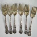 Iris salad forks 6 Durgin sterling silver gold washed bowl