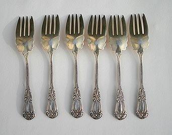 Iris salad forks 6 Durgin sterling silver gold washed bowl