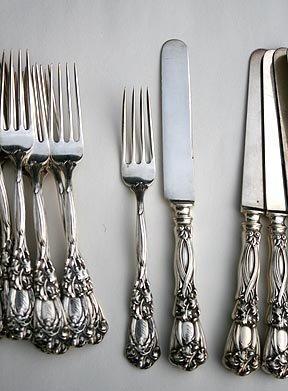 Iris salad forks 6 Durgin sterling silver gold washed bowl