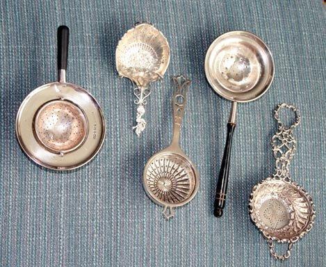 Tea Strainer Sterling Pierced handle fluted bowl