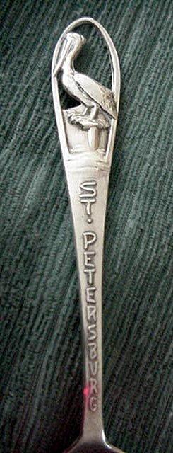 St. Petersburg Pelican figural pierced Souvenir Spoon Sterling Silver