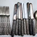 Repousse Kirk sterling silver 925/1000 set 8 place settings with old style knives