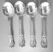 English King Tiffany Sterling 4 cream soup spoons old heavy