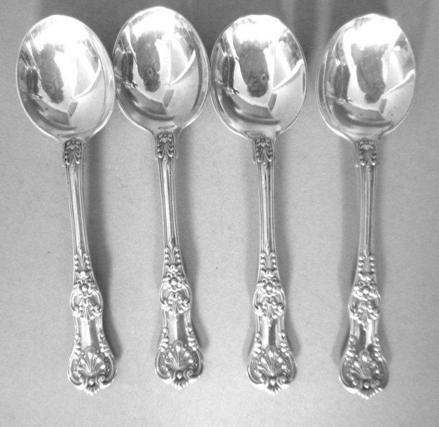 English King Tiffany Sterling 4 cream soup spoons old heavy