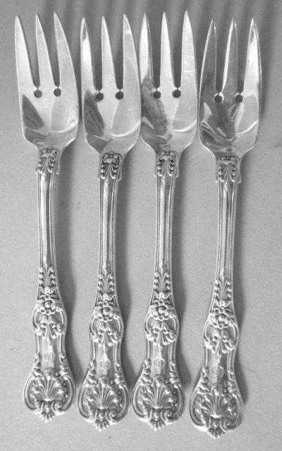 English King Tiffany Sterling 4 salad or fish forks old heavy
