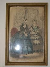 hoop skirts drawing of 2 women hand painted picture