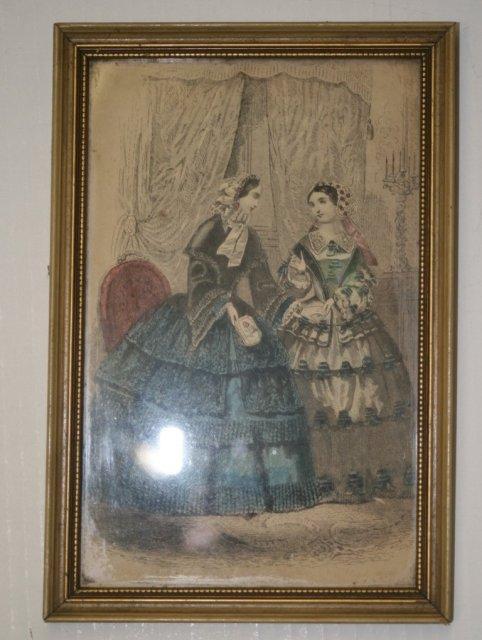 hoop skirts drawing of 2 women hand painted picture