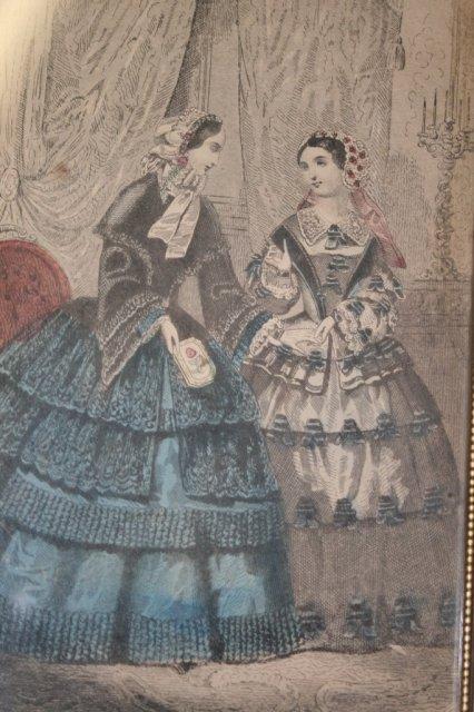 hoop skirts drawing of 2 women hand painted picture