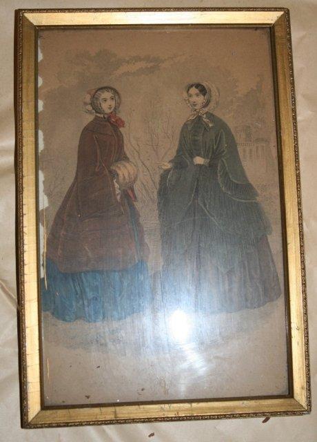 hoop skirts drawing of 2 women hand painted picture