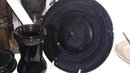 black amethyst glass vase greek key design