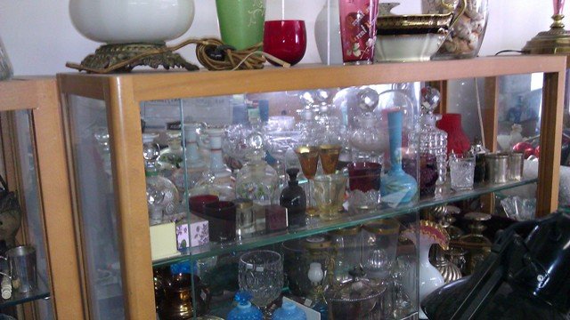 Bar bottles cut glass Heisey