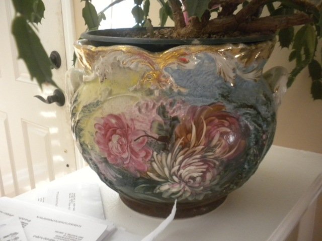 jardinaire floral unmarked pottery