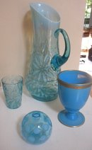 Glass light blue vase, cup, ball, tumbler