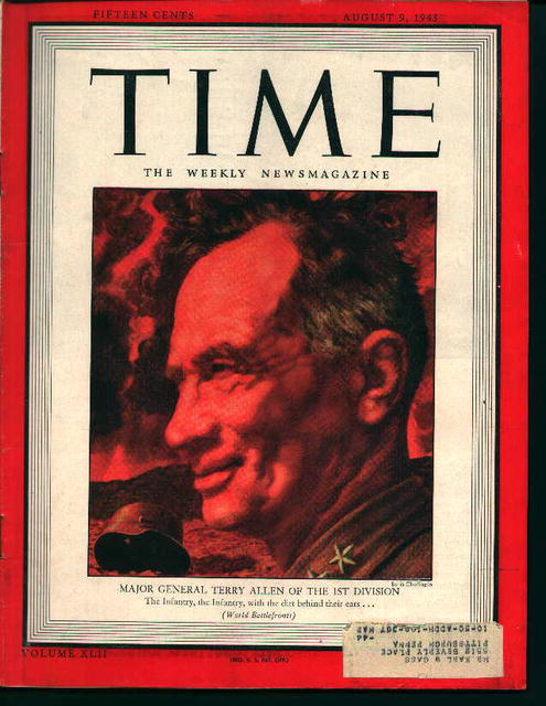 Time-8/9/43- Maj Gen Terry Allen on Cover!