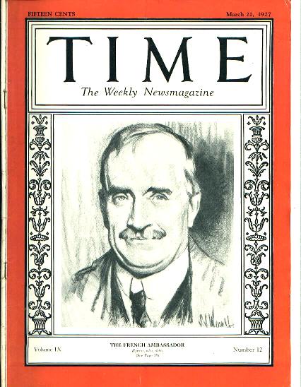 TIME, Fr. Ambassador Paul Claudel, 3/21/27