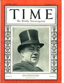 TIME, British Prime Minister Baldwin,12/26/27