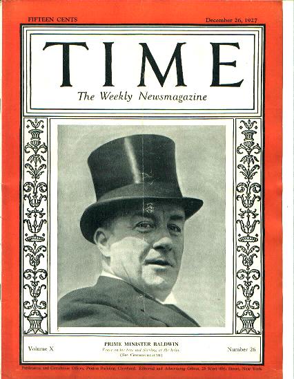 TIME, British Prime Minister Baldwin,12/26/27
