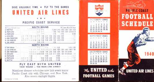 United Airlines Pacific Coast Football 1940